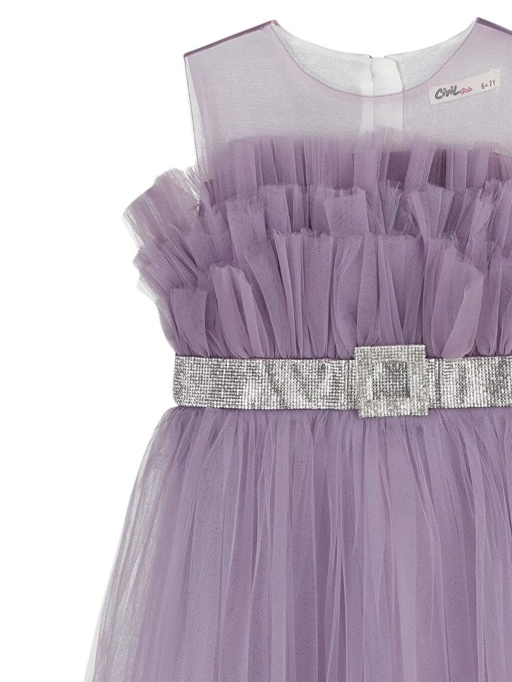 Girls Gümüş Tokalı 6-9 Yaş Abiye - Lila 9-10 Yaş-2