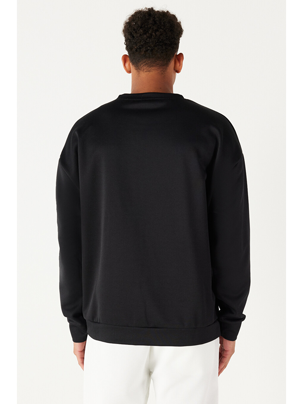 Erkek Siyah Oversize Bol Kesim Bisiklet Yaka Düz Sweatshirt-5
