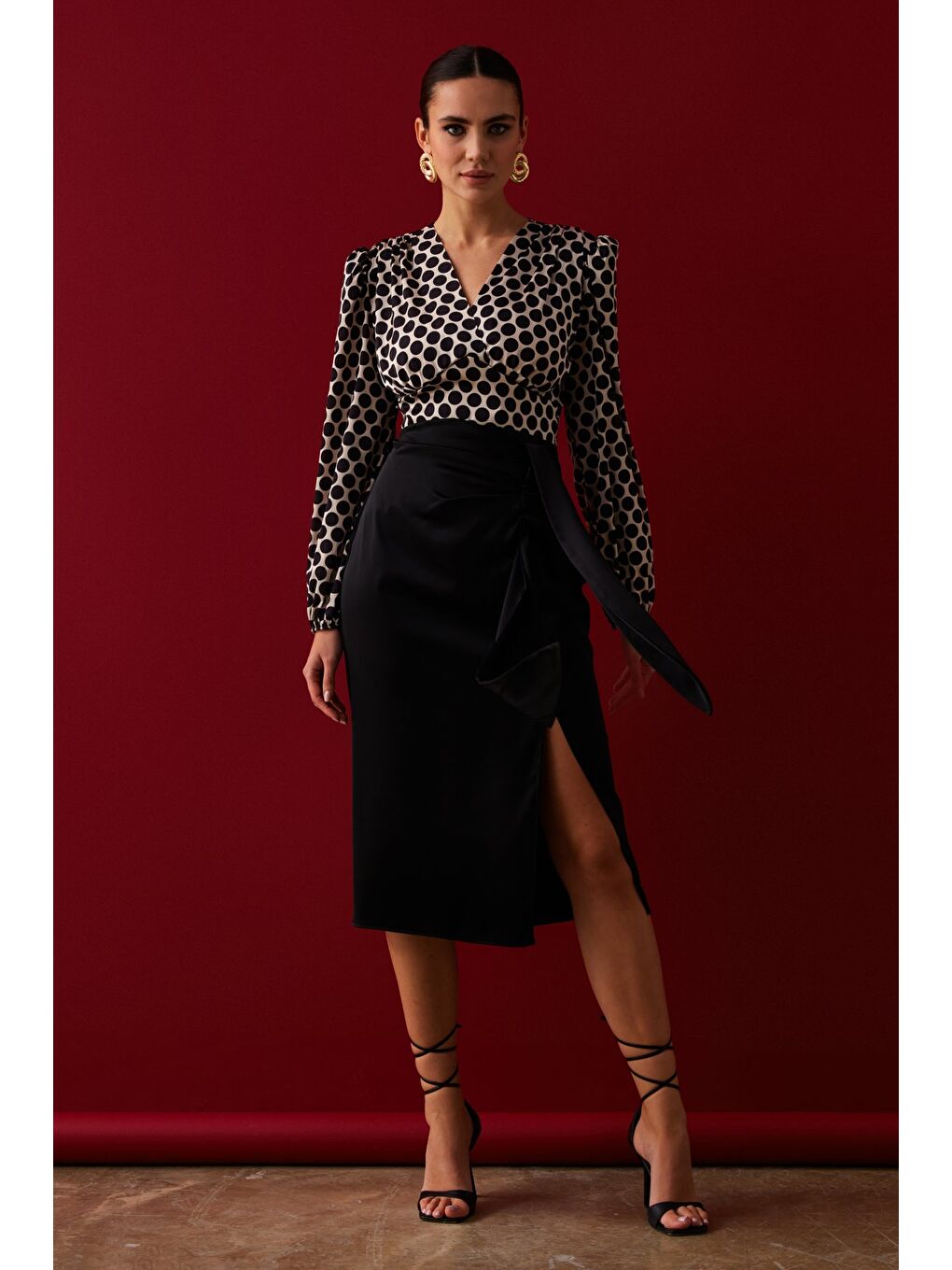 Bağlamalı Saten Etek - Siyah