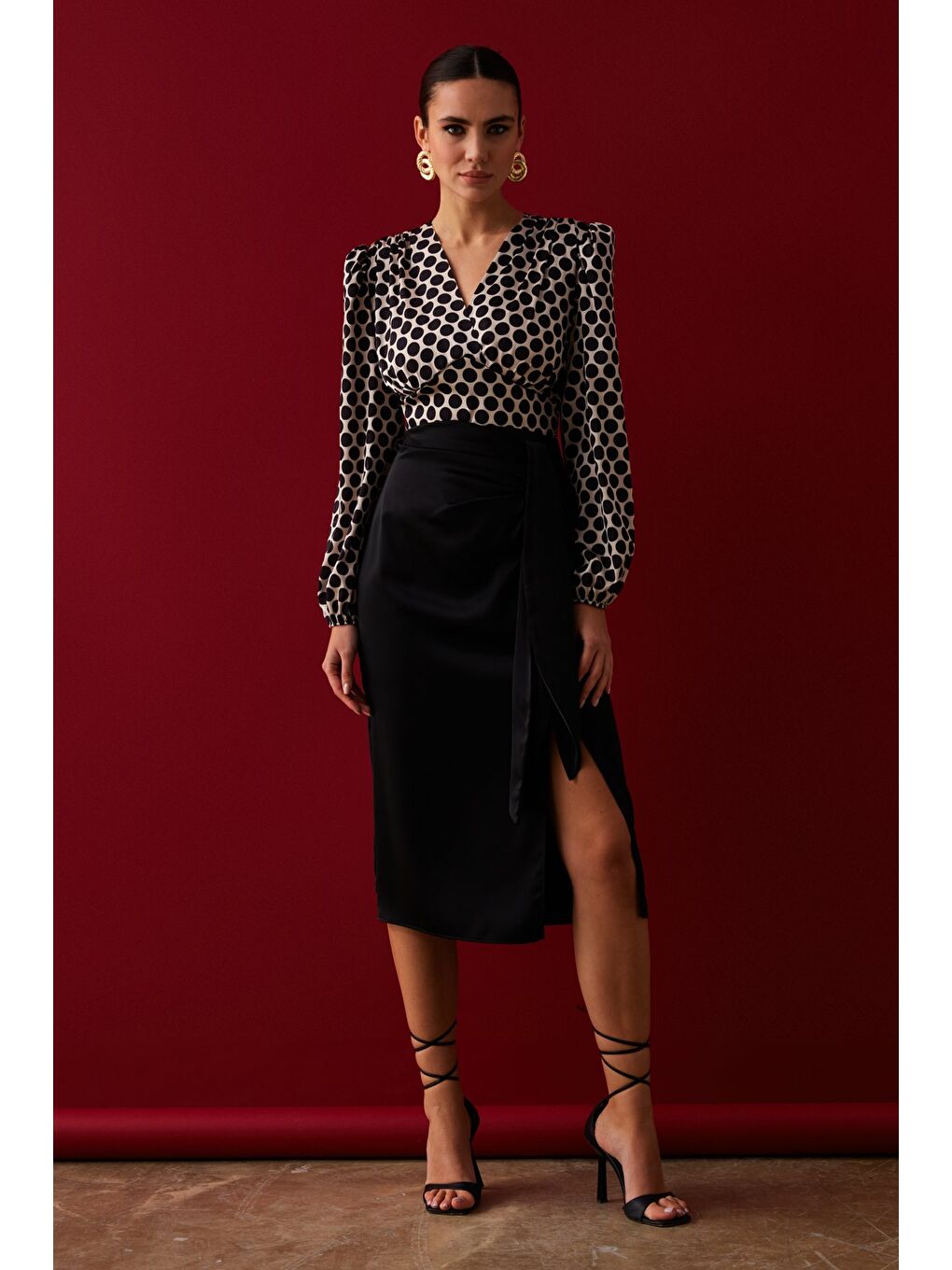 Bağlamalı Saten Etek - Siyah-1