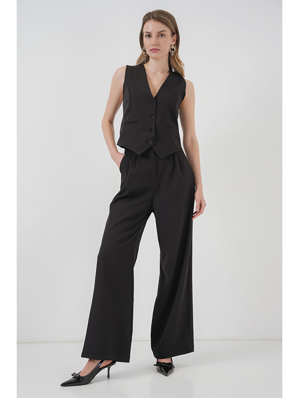 6709 Kadın Yelek Pantolon İkili Takım - Siyah