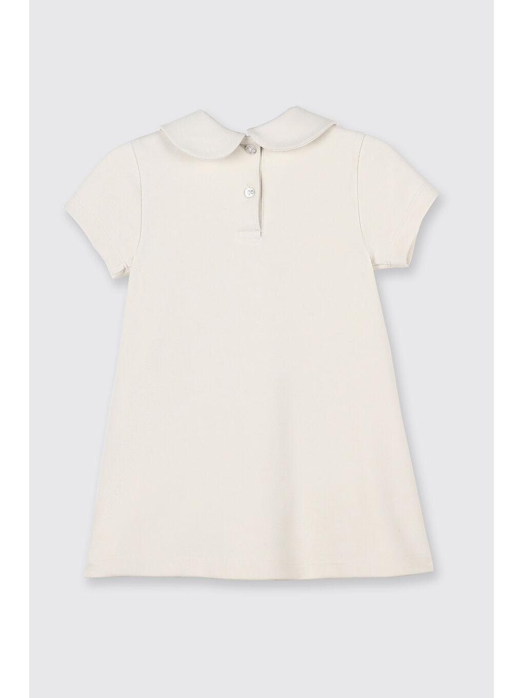 Kız Bebek Cep Ve Yaka Detaylı Ekru Elbise-1