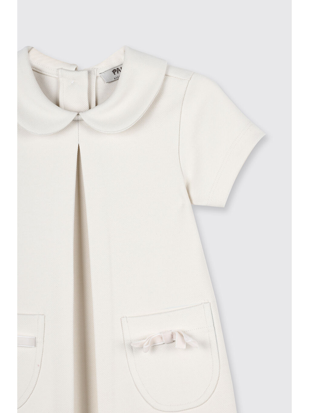 Kız Bebek Cep Ve Yaka Detaylı Ekru Elbise-2