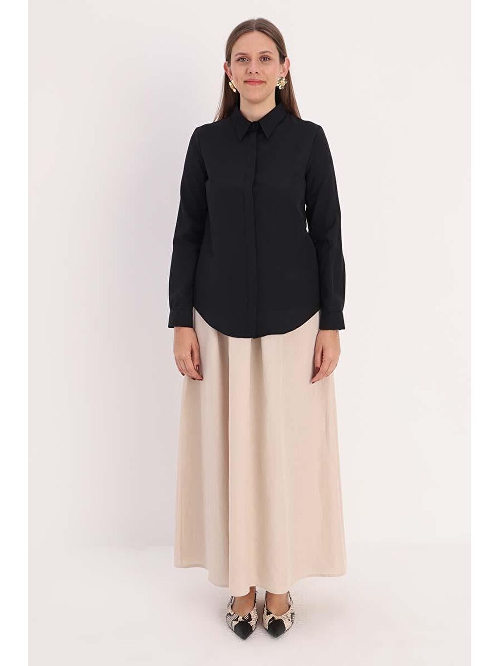 Siyah Basic Gizli Patlı Gömlek-1