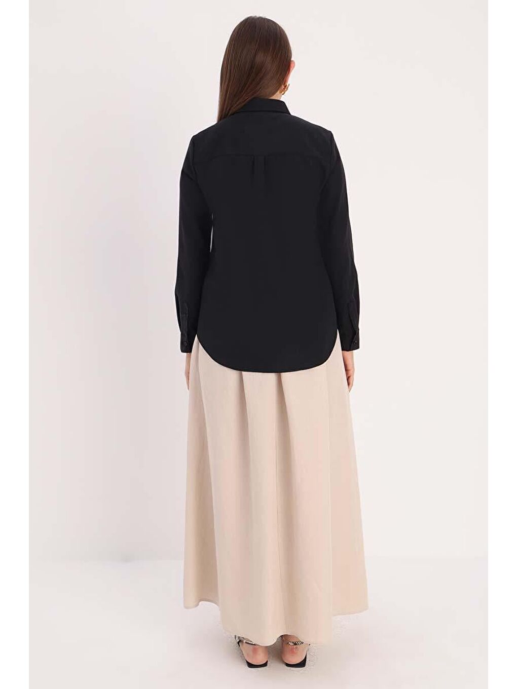 Siyah Basic Gizli Patlı Gömlek-3