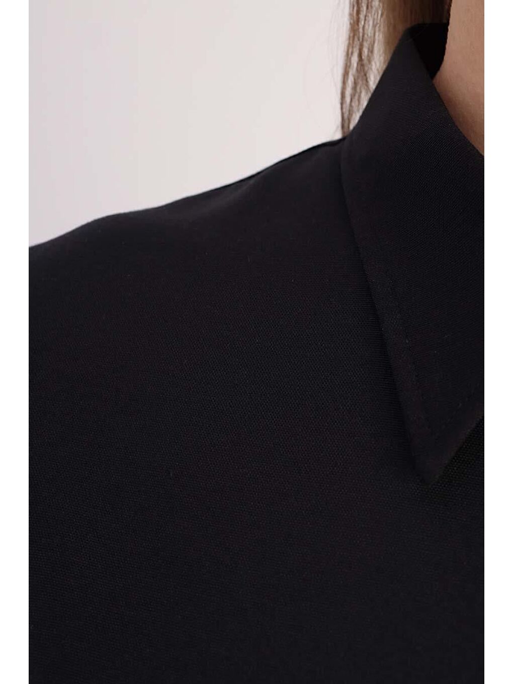 Siyah Basic Gizli Patlı Gömlek-4