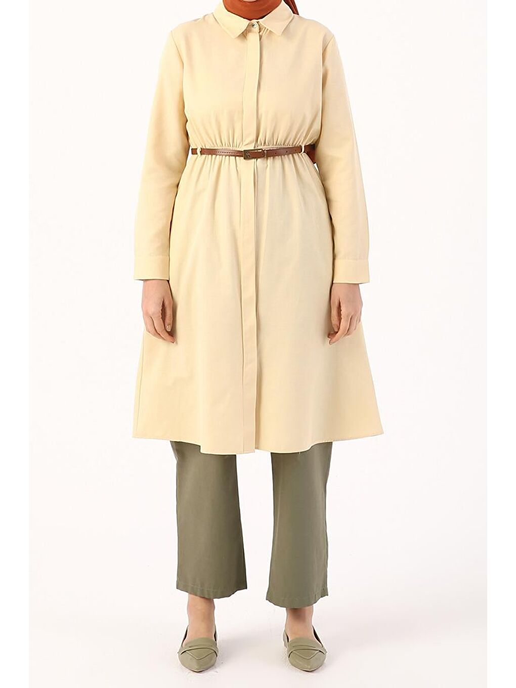 Açık Sarı01 Kemerli Gömlek Tunik-1