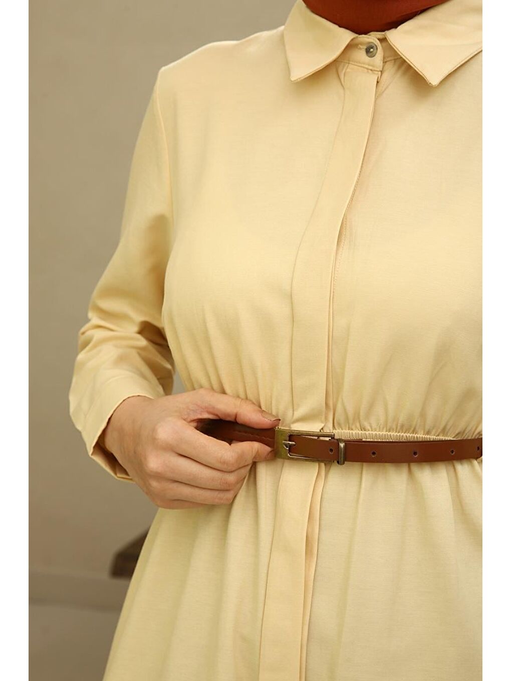 Açık Sarı01 Kemerli Gömlek Tunik-4