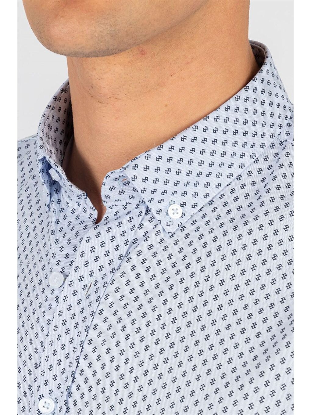 Slim Fit Pamuklu Kolay Ütü Desenli Erkek Mavi Gömlek-2
