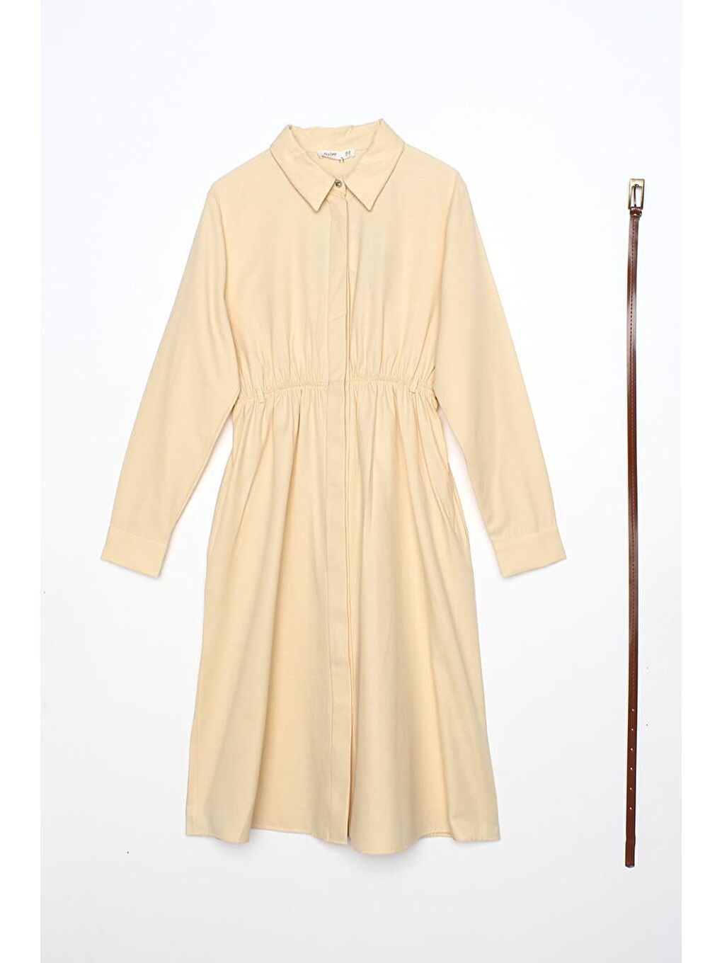 Açık Sarı01 Kemerli Gömlek Tunik-5