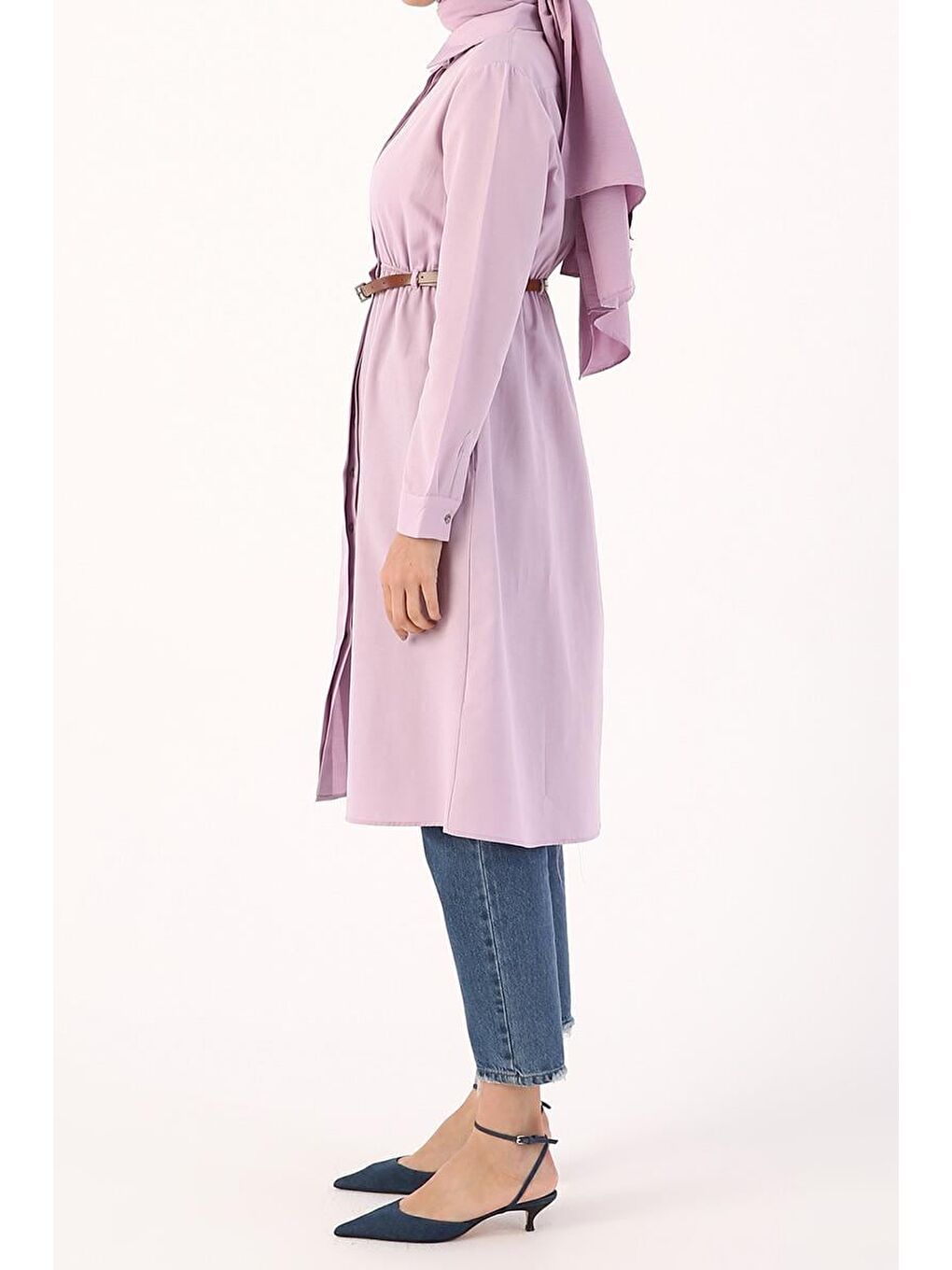 Lila-Kemerli Bel Lastikli Gömlek-2