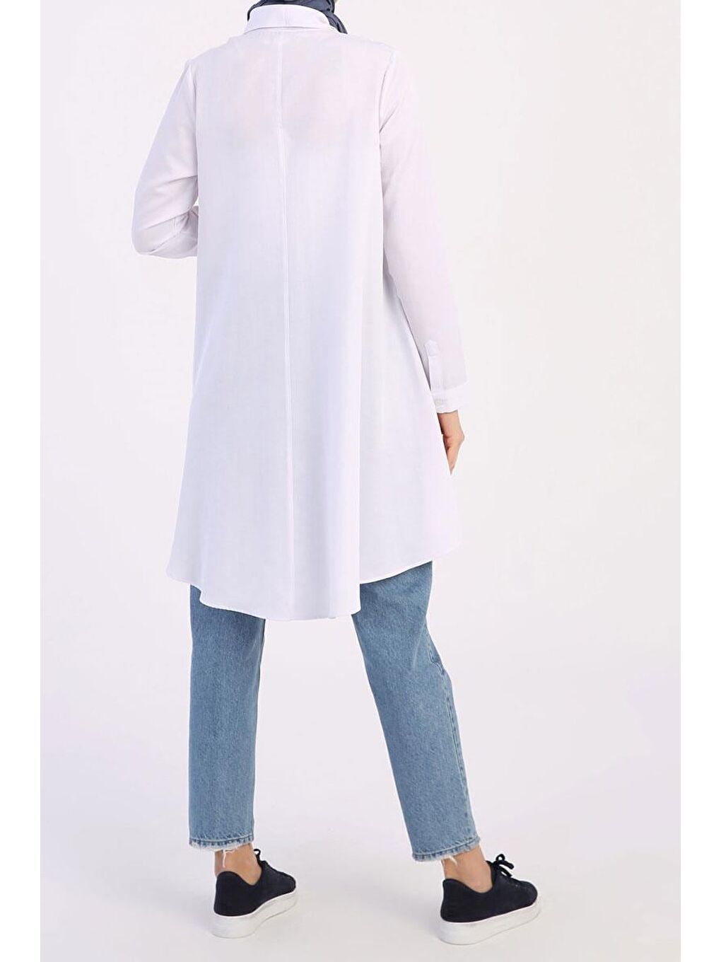 Beyaz Basic Kloş Gömlek Tunik-3