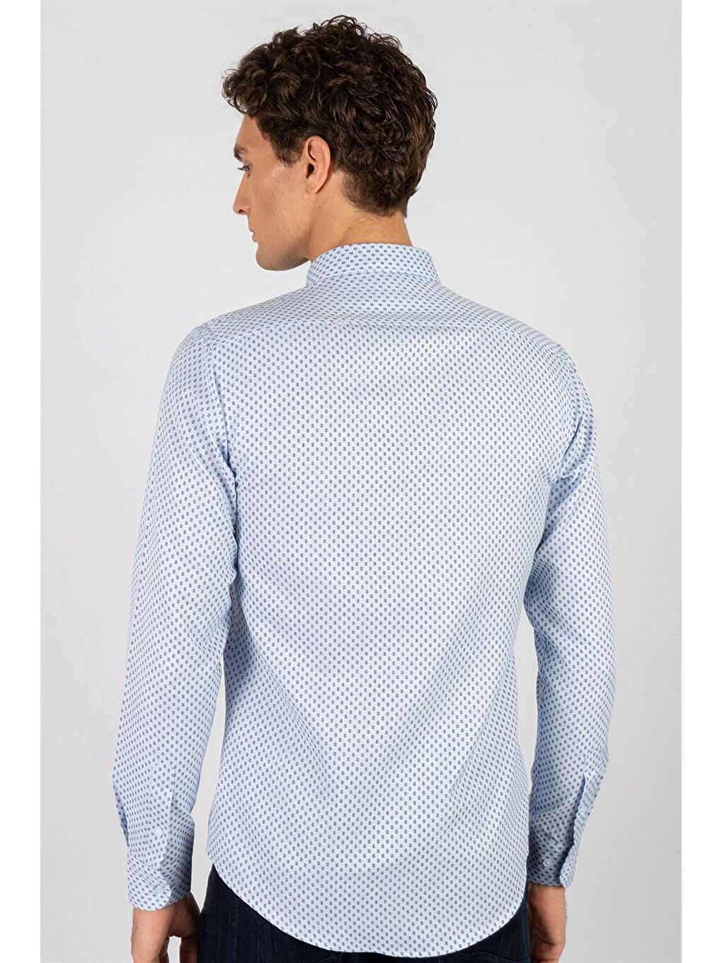 Slim Fit Pamuklu Kolay Ütü Desenli Erkek Mavi Gömlek-3
