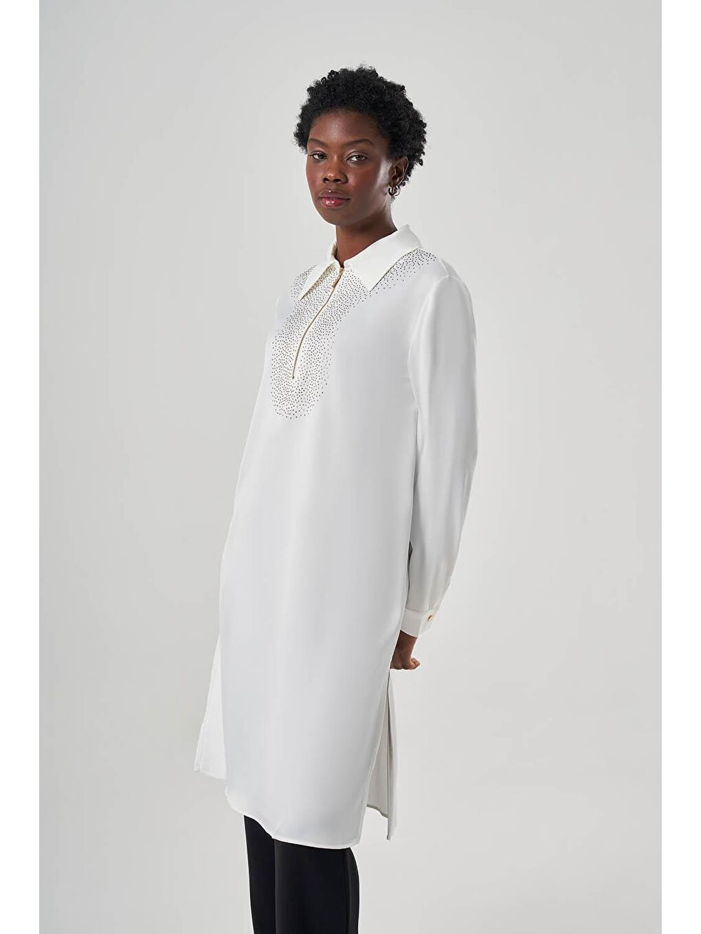 Sinyorita Uzun Ekru Tunik-2