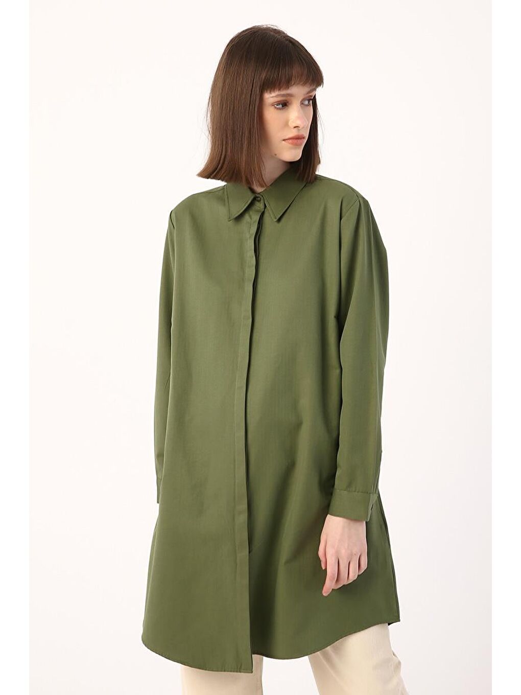 Haki Büyük Beden Basic Gömlek Tunik