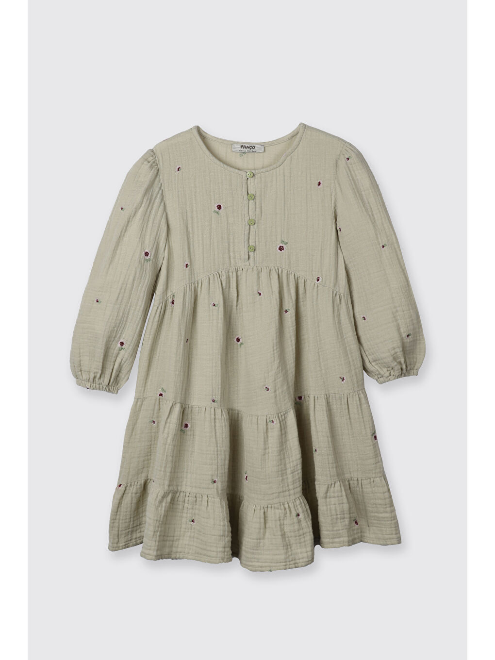 Kız Çocuk Çiçek Baskılı Müslin Yeşil Elbise-2