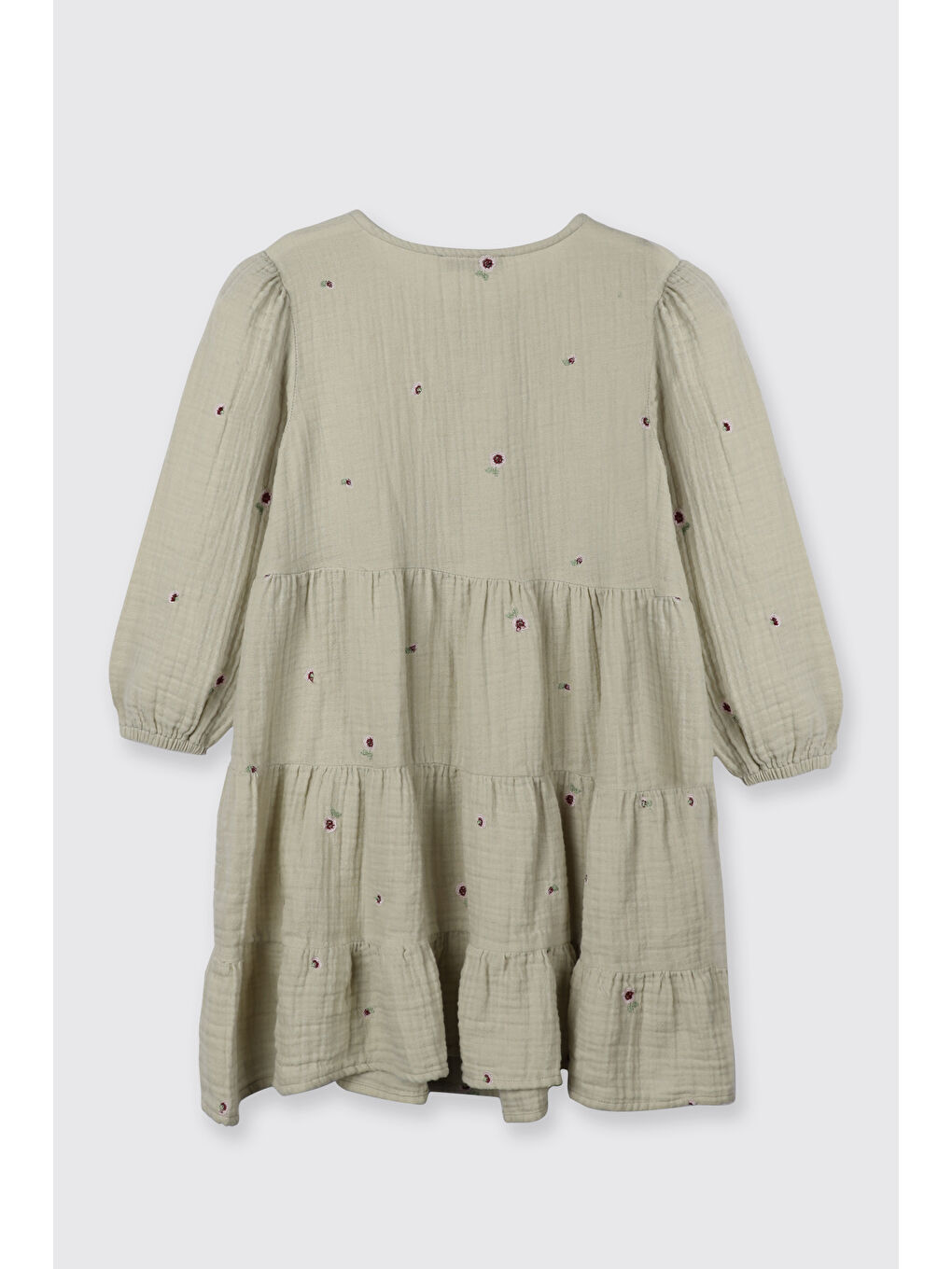 Kız Çocuk Çiçek Baskılı Müslin Yeşil Elbise-3