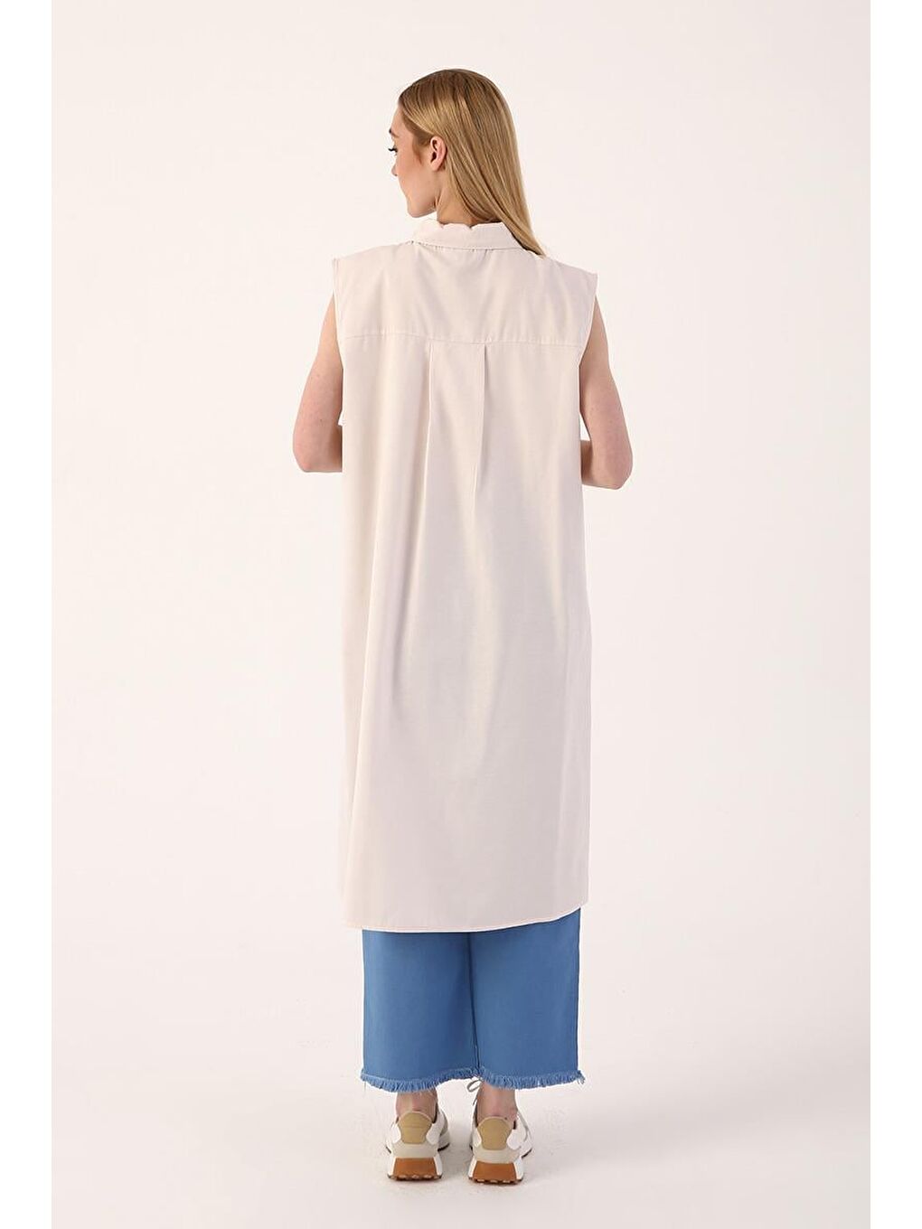 Açık Pembe Kolsuz Basic Uzun Gömlek Tunik-2
