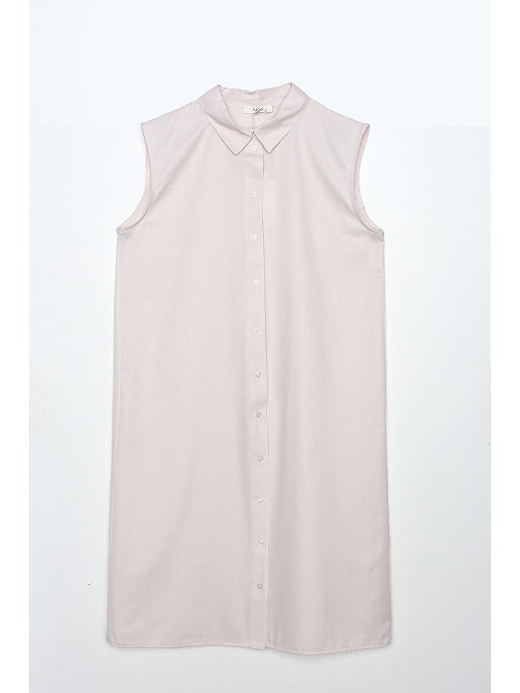 Açık Pembe Kolsuz Basic Uzun Gömlek Tunik-4