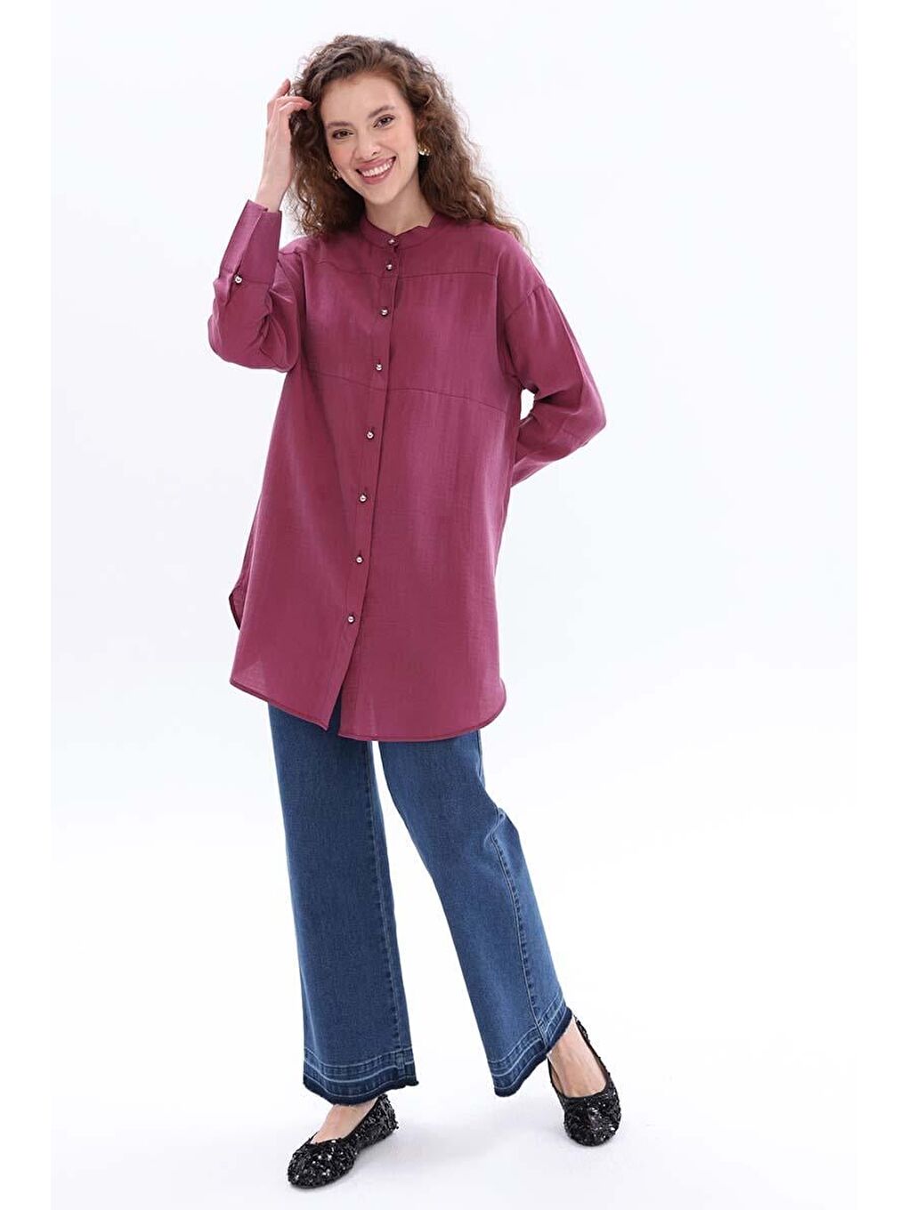 Mürdüm-Metal Düğmeli Gömlek