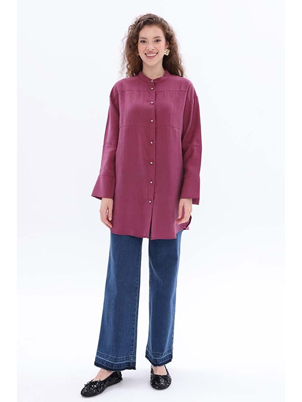 Mürdüm-Metal Düğmeli Gömlek-1