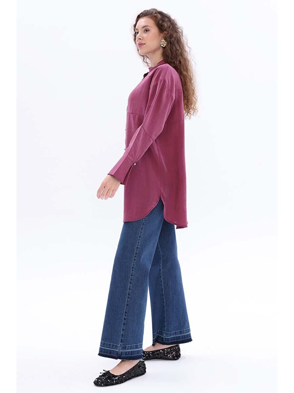 Mürdüm-Metal Düğmeli Gömlek-2