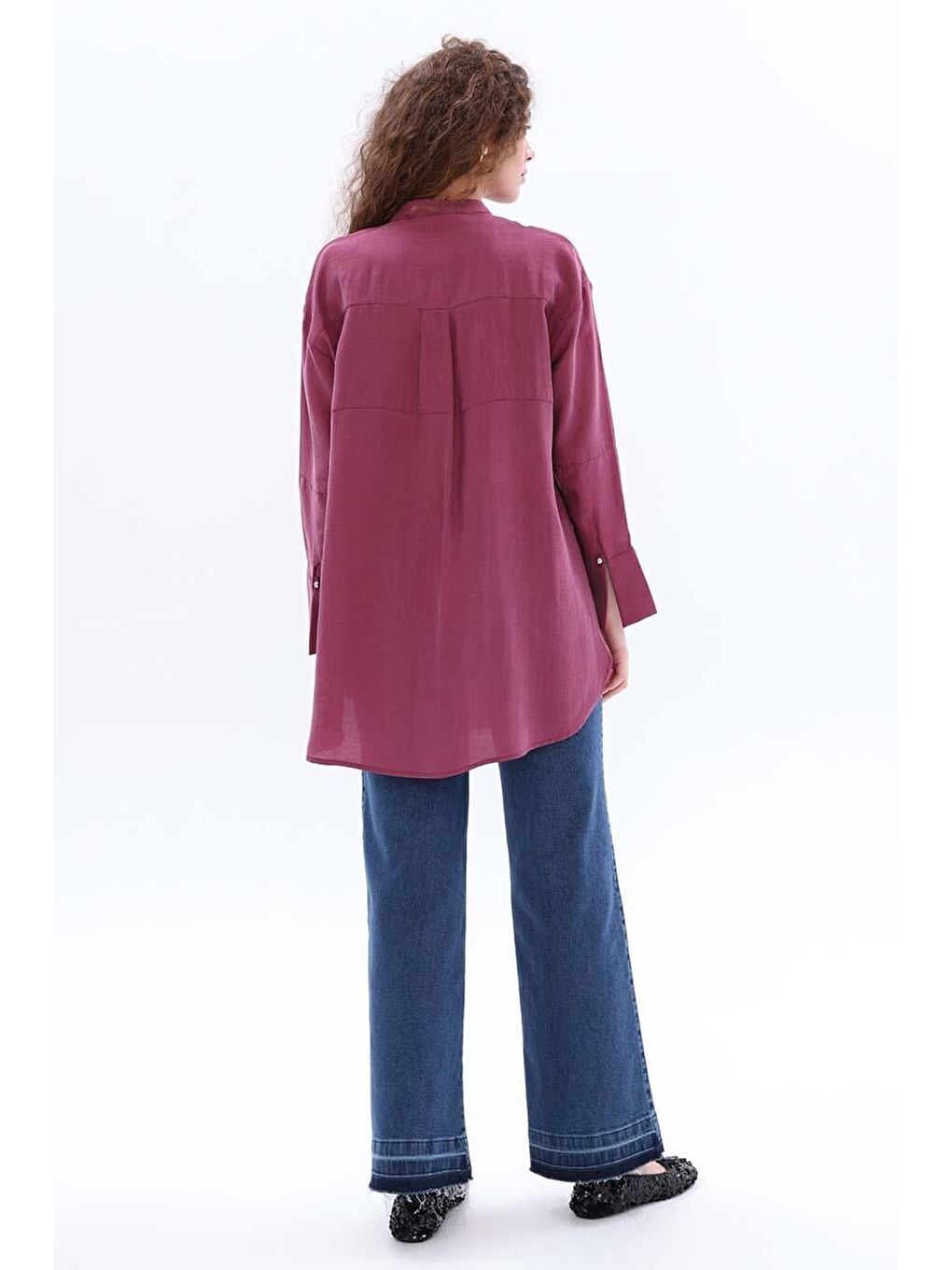 Mürdüm-Metal Düğmeli Gömlek-3