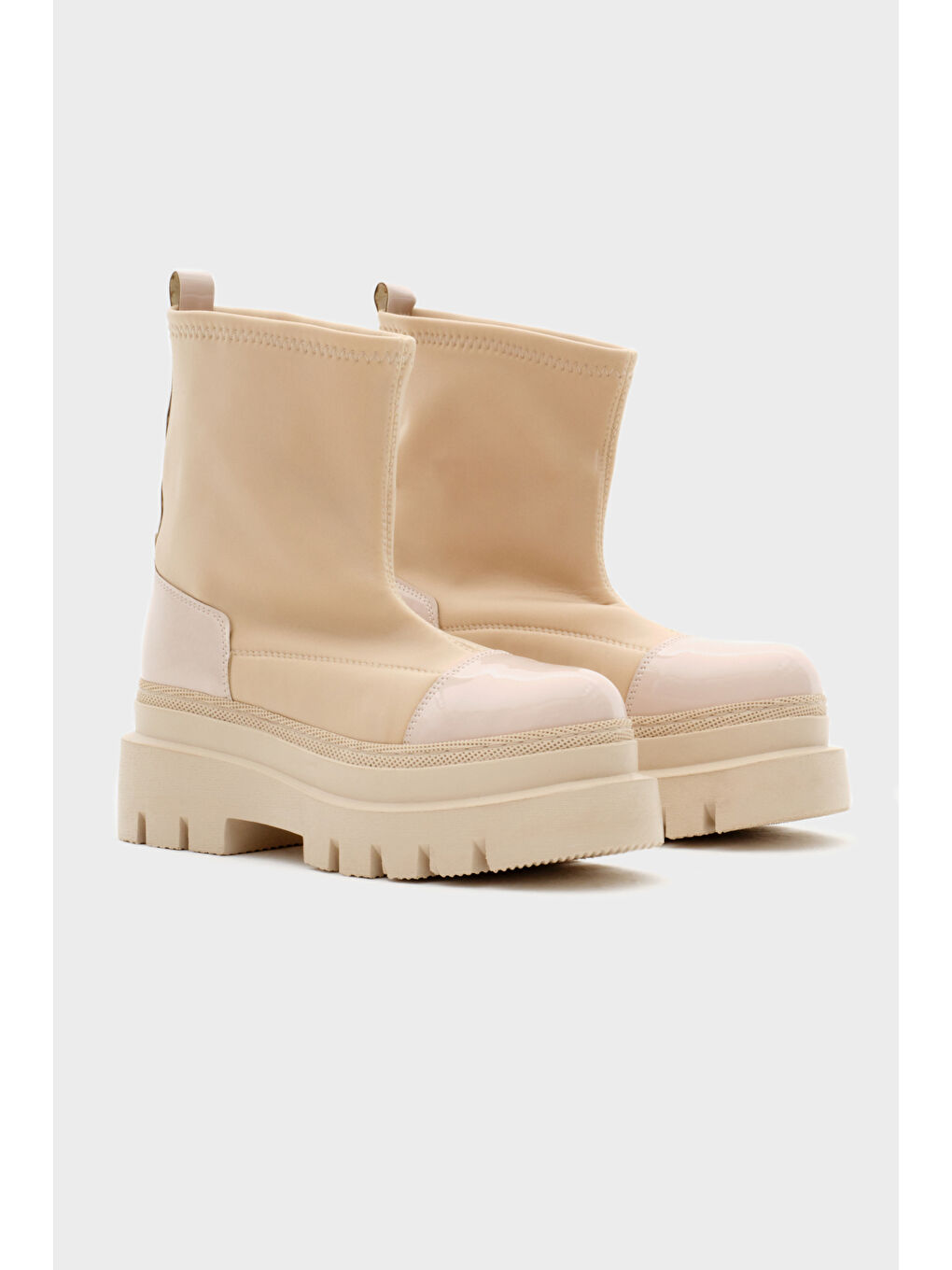 Kadın Bej Rugan Rahat Kalıp Yüksek Taban Streç Çorap Bot-1