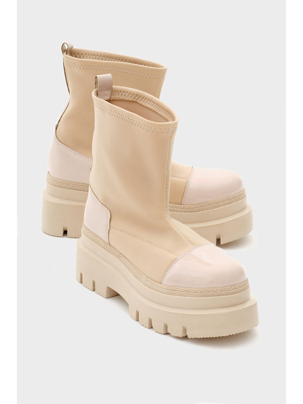 Kadın Bej Rugan Rahat Kalıp Yüksek Taban Streç Çorap Bot-2