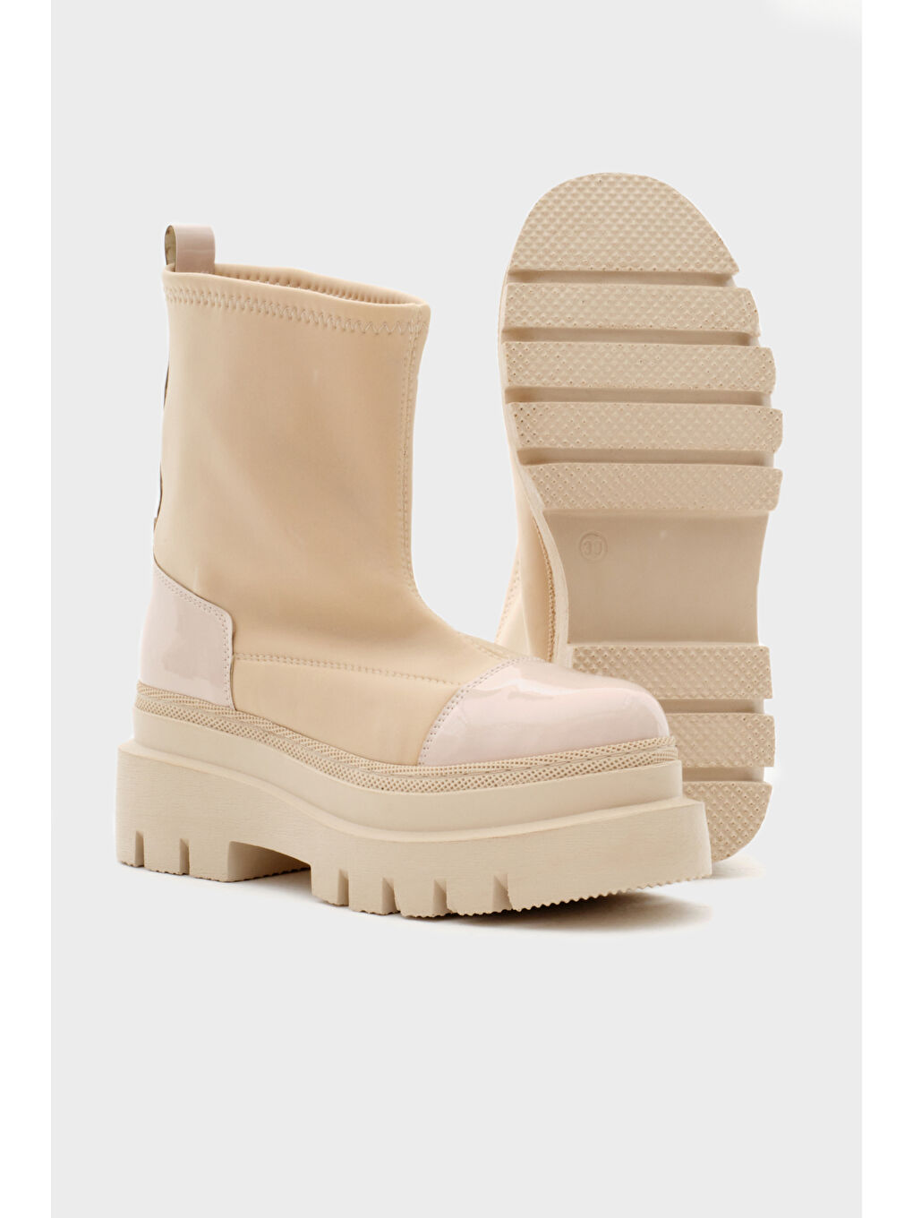 Kadın Bej Rugan Rahat Kalıp Yüksek Taban Streç Çorap Bot-3