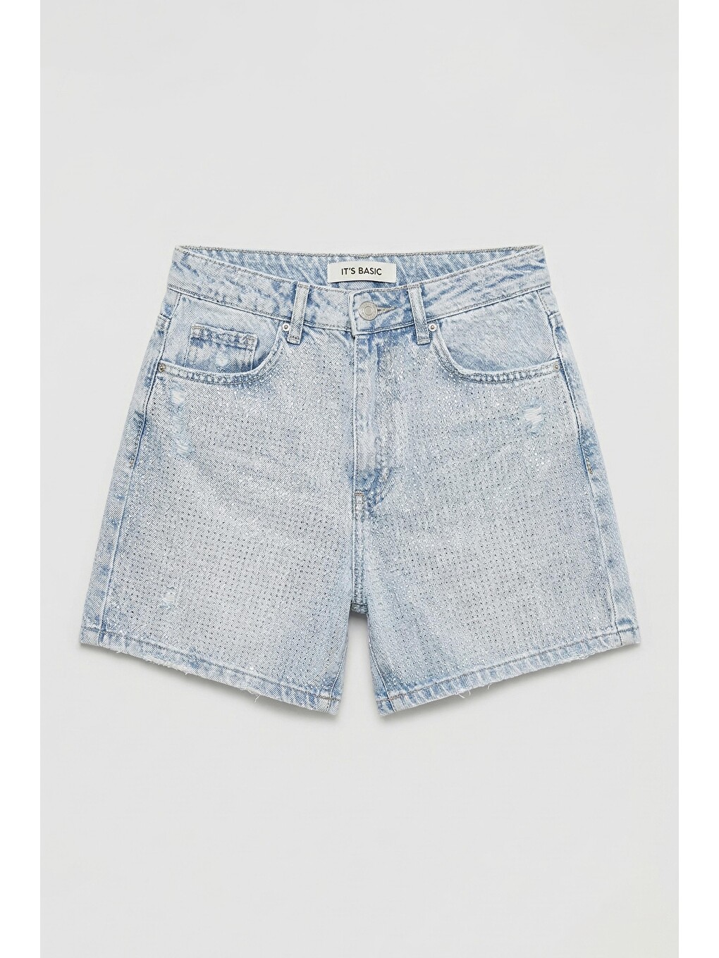 Mavi Kadın Ice T1-4s6-3 Mom Fit Parlak Taşlı Yıldız Baskılı Özel Tasarım Denim Şort