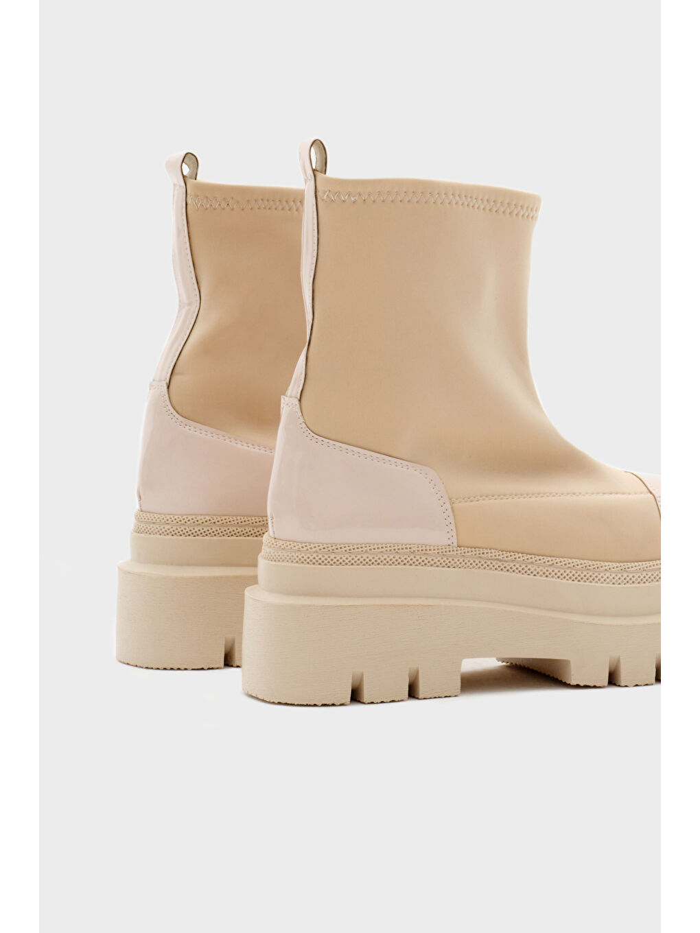 Kadın Bej Rugan Rahat Kalıp Yüksek Taban Streç Çorap Bot-4