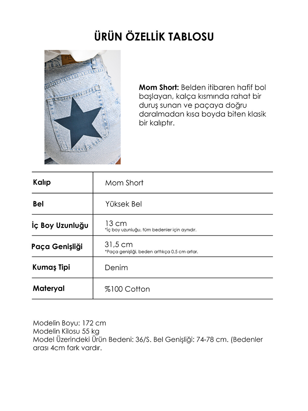 Mavi Kadın Ice T1-4s6-3 Mom Fit Parlak Taşlı Yıldız Baskılı Özel Tasarım Denim Şort-3