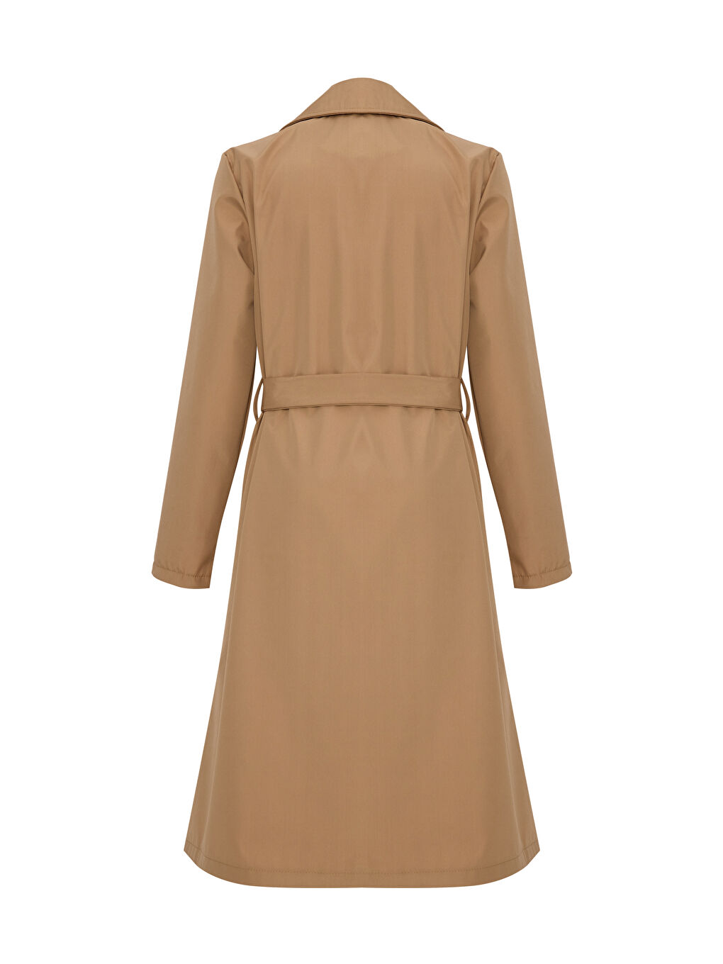 Kahverengi Düz Renk Cepli Kemerli Düğme Detaylı Astarsız Trençkot Camel-1