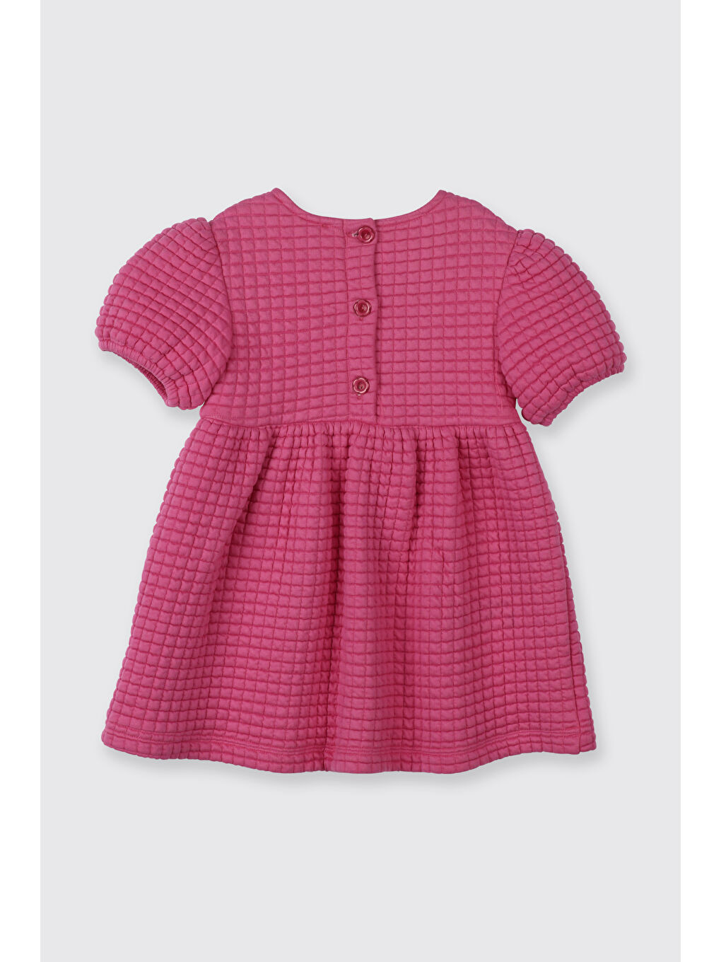 Kız Bebek Bisiklet Yaka Kısa Kollu Kapitone Fuşya Elbise-1