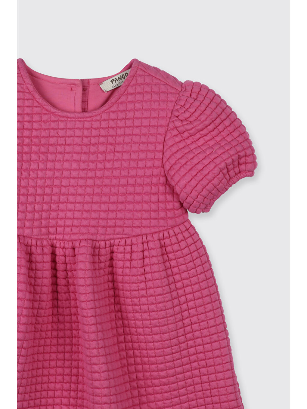 Kız Bebek Bisiklet Yaka Kısa Kollu Kapitone Fuşya Elbise-2