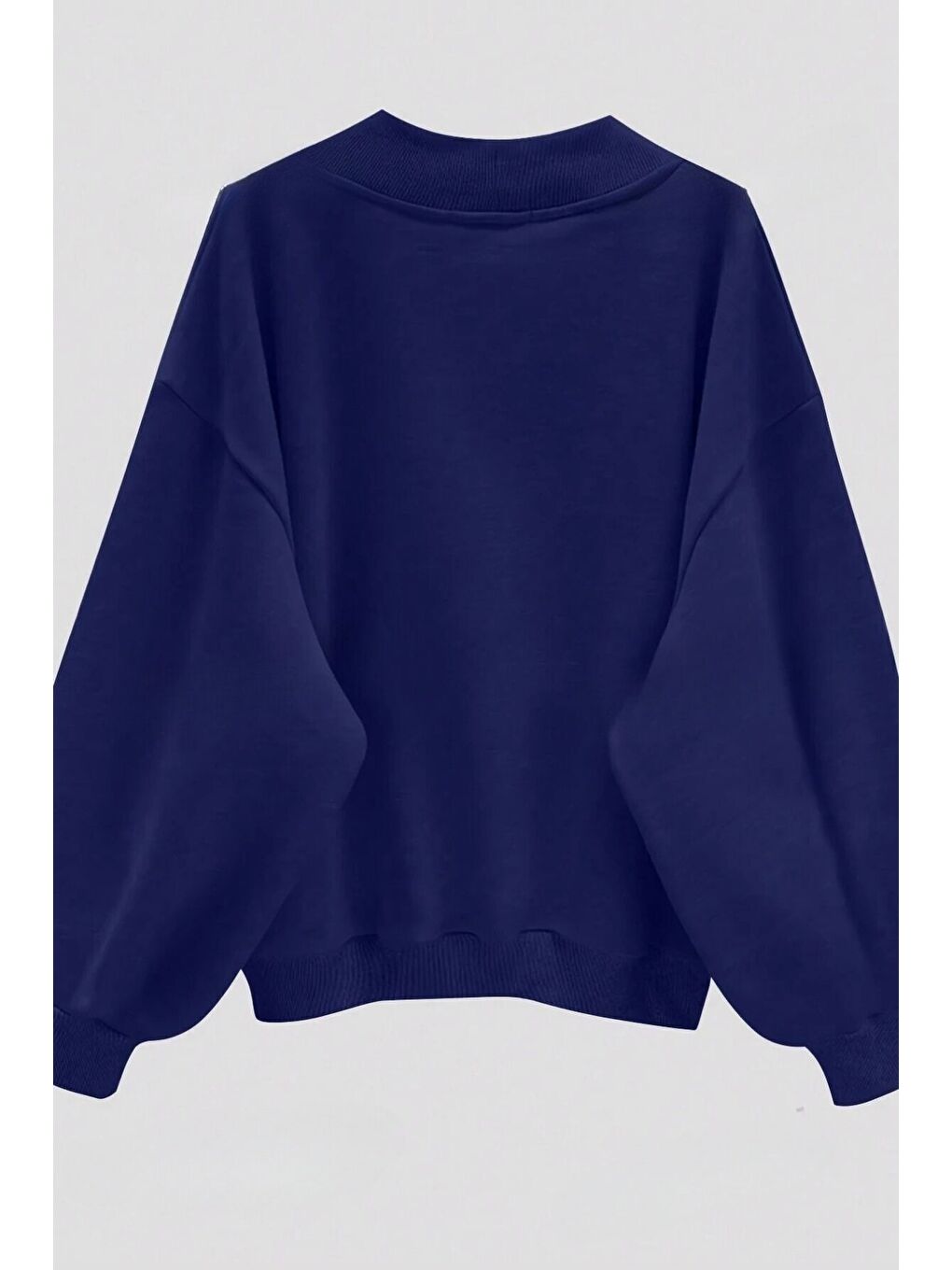 Kadın Lacivert Düz V Yaka Oversize Sweatshirt-1