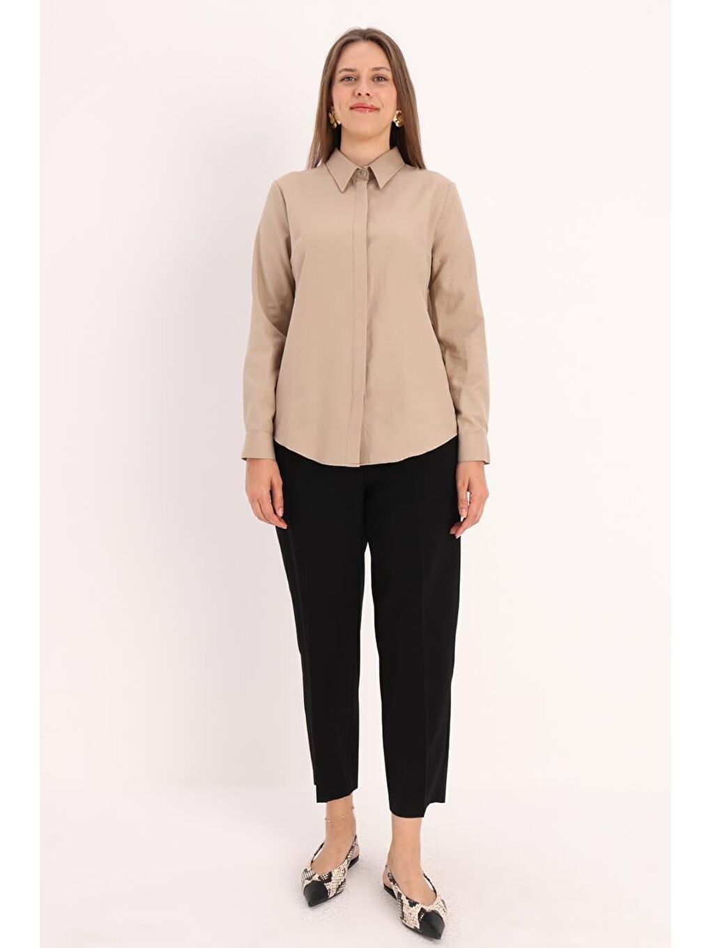 Bej Taş Basic Gizli Patlı Gömlek-1