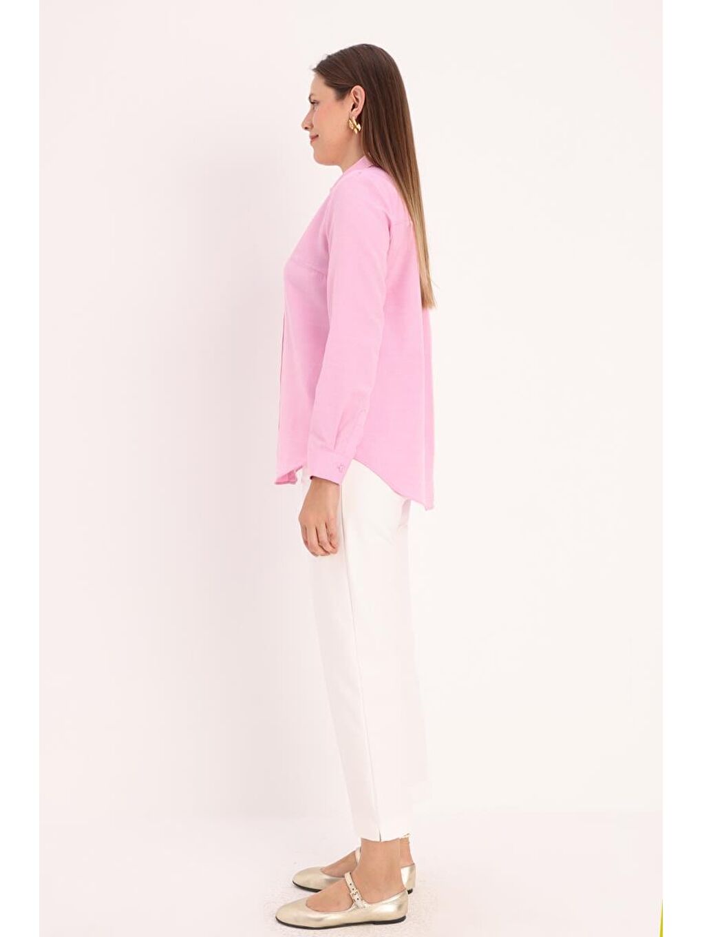 Pembe Basic Gizli Patlı Gömlek-2