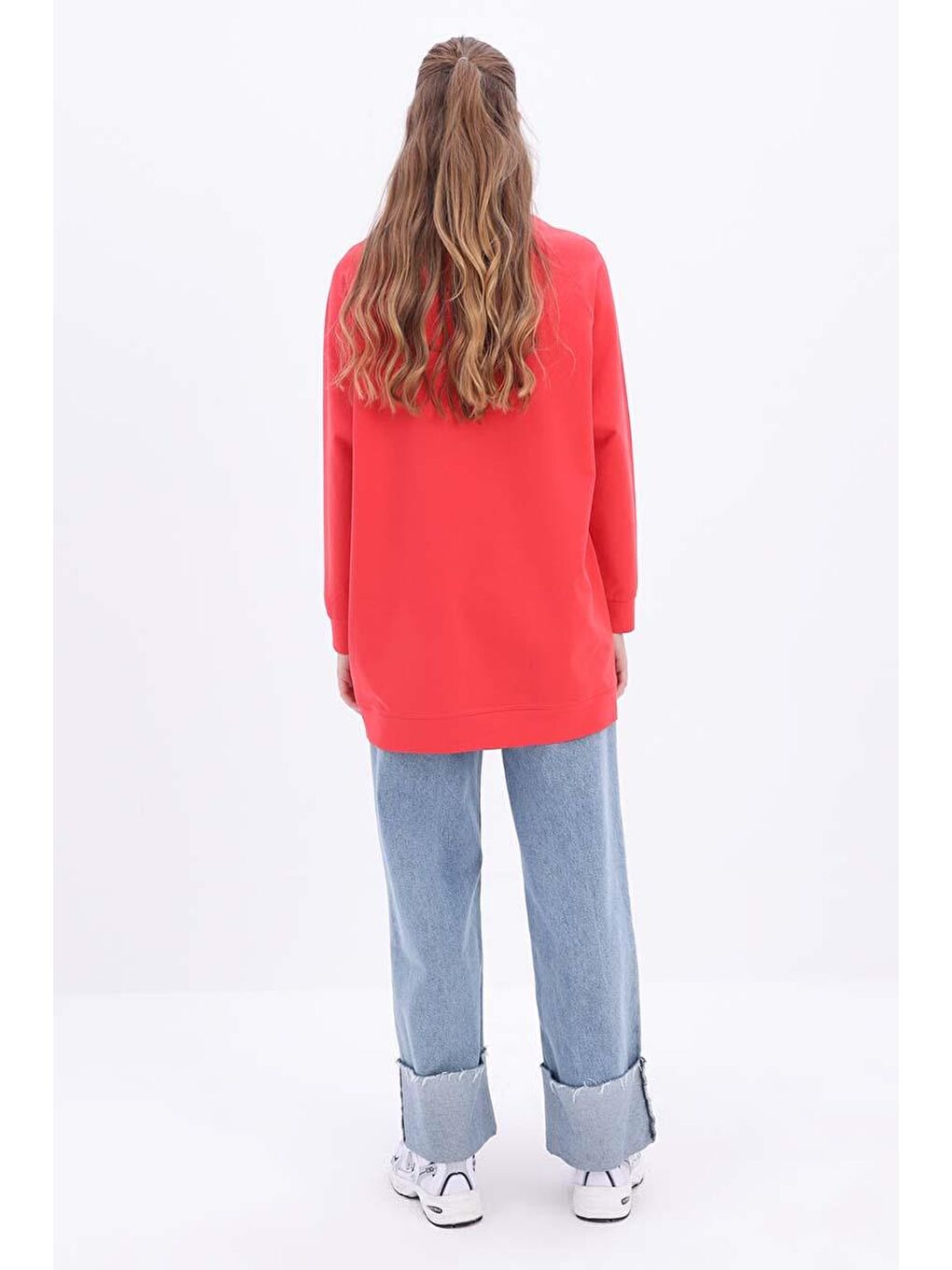 Kırmızı-Bisiklet Yaka Reglan Kol Elastanlı Sweat-3