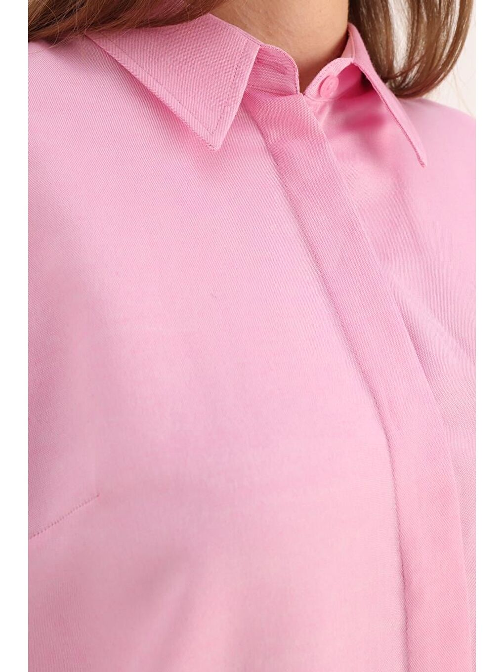 Pembe Basic Gizli Patlı Gömlek-4
