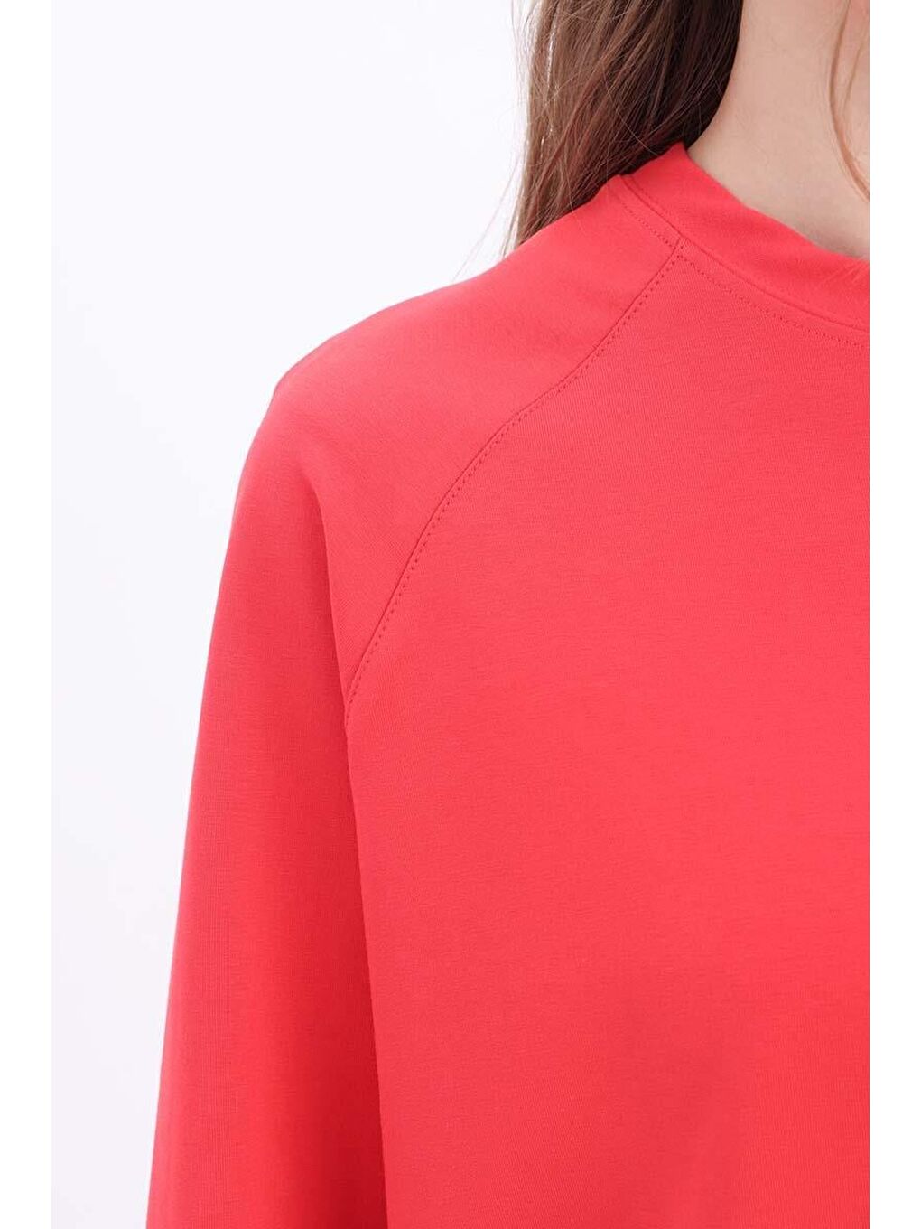 Kırmızı-Bisiklet Yaka Reglan Kol Elastanlı Sweat-5