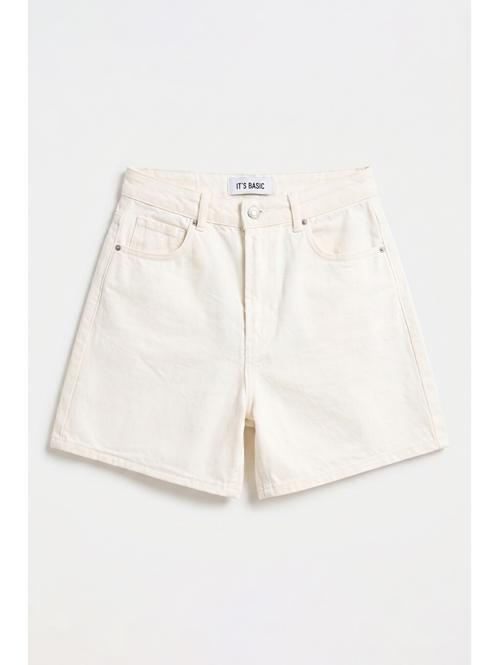 Bej Kadın Raw Diana 7s6-69 Mom Fit Midi Boy Denim Şort