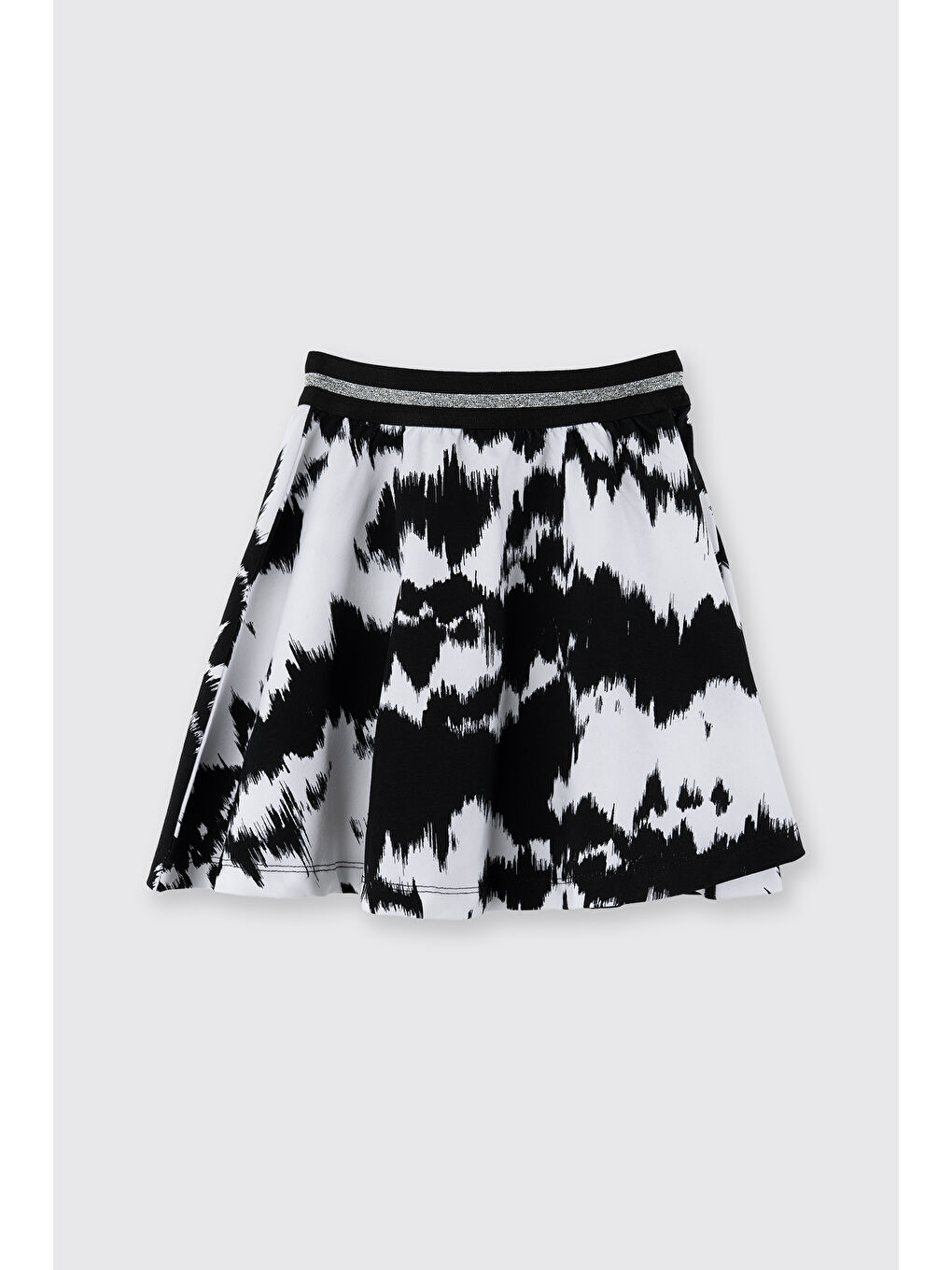 Kız Çocuk Beli Simli Lastikli Desenli Örme Siyah Etek-4