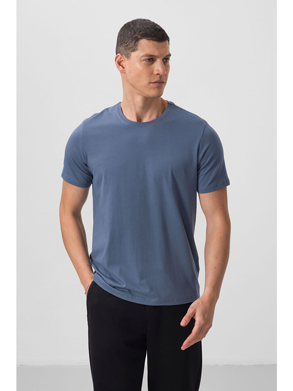 Petrol Erkek Basic Kısa Kol Standart Kalıp Bisiklet Yaka Tişört - 87911