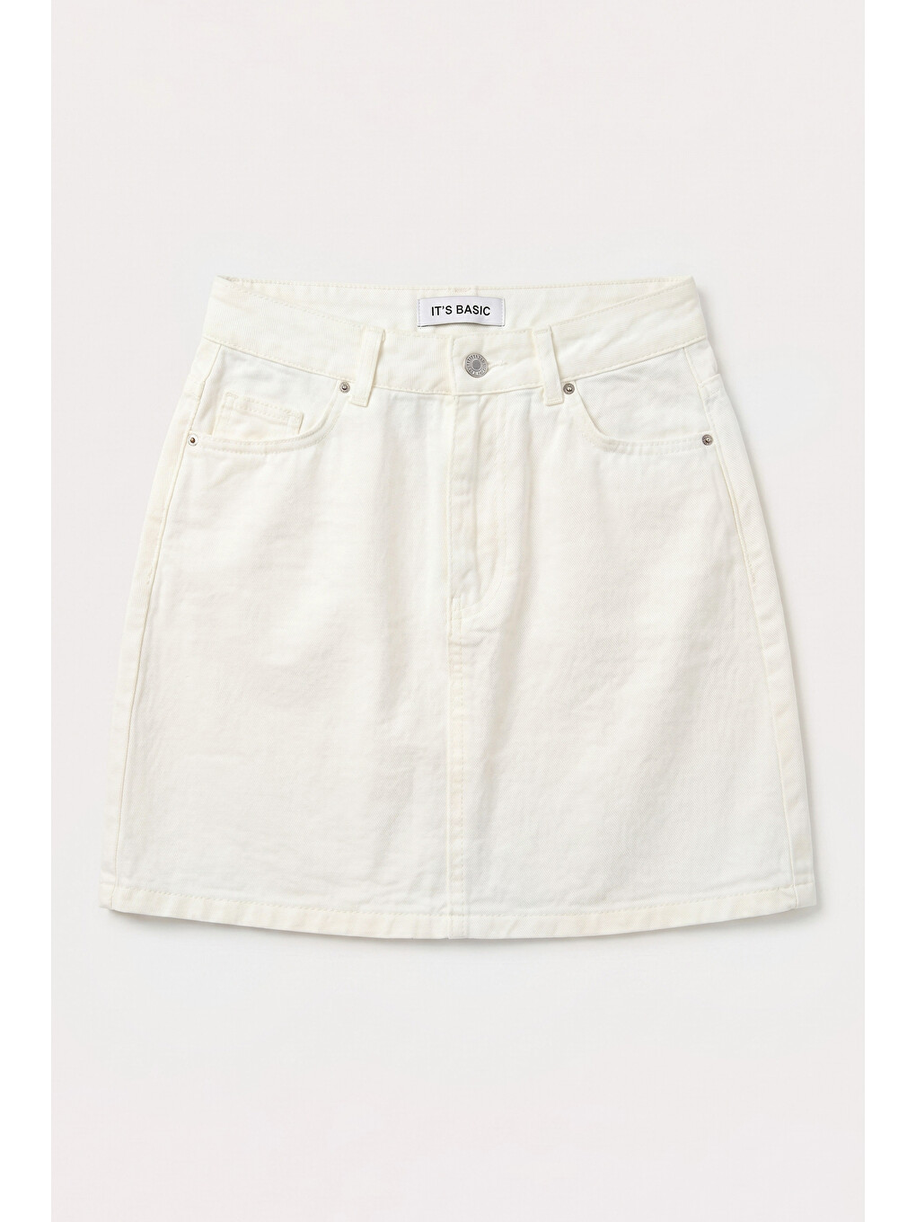 Kadın Kırık Beyaz 7s6-101 Straight Mini Denim Etek