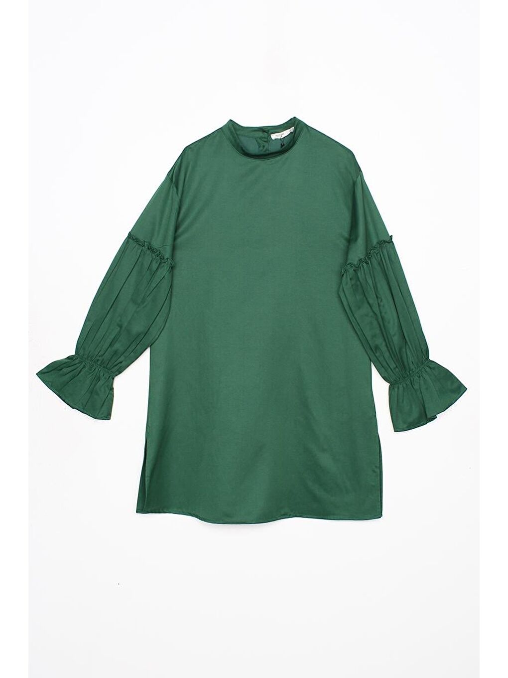 Yeşil Kolu Lastikli Fırfır Detaylı Tunik-6