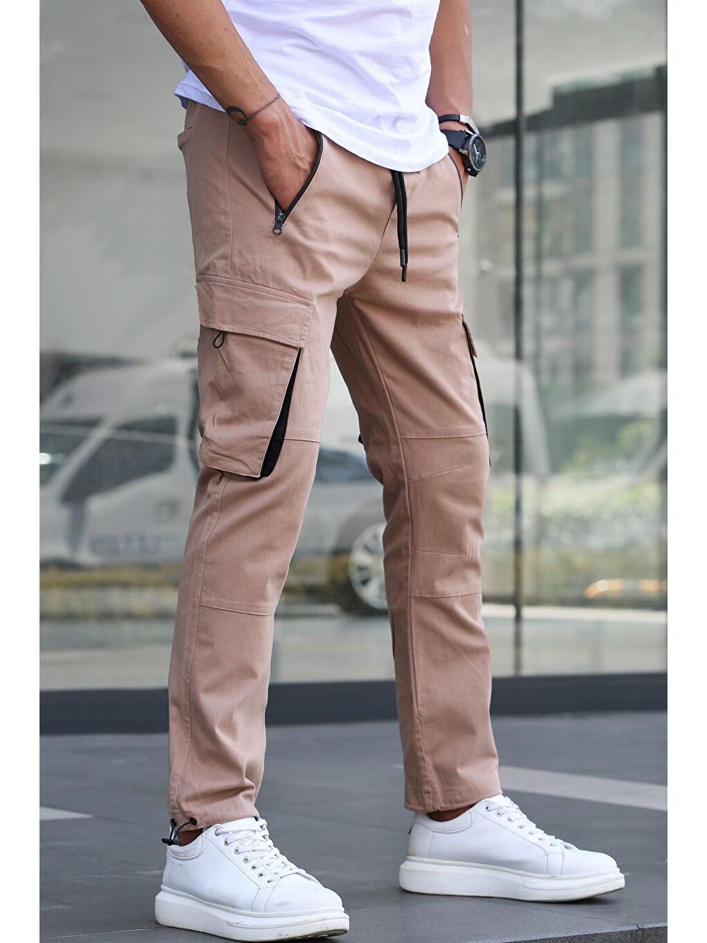 Bej Kargo Cep %100 Pamuk Jogger Pantolon 5791-1