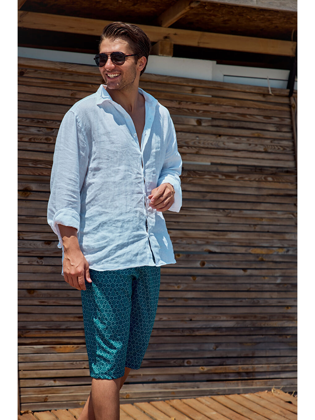 Erkek Havuz Deniz Uzun Kapri Şort Mayo RK002 Petrol-1