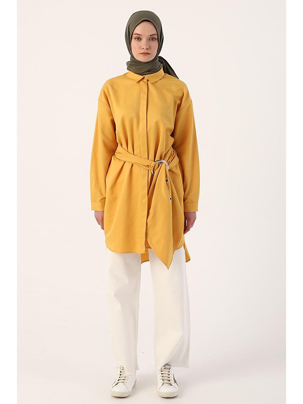 Sarı-Kuşaklı Rahat Kalıp Gömlek-1